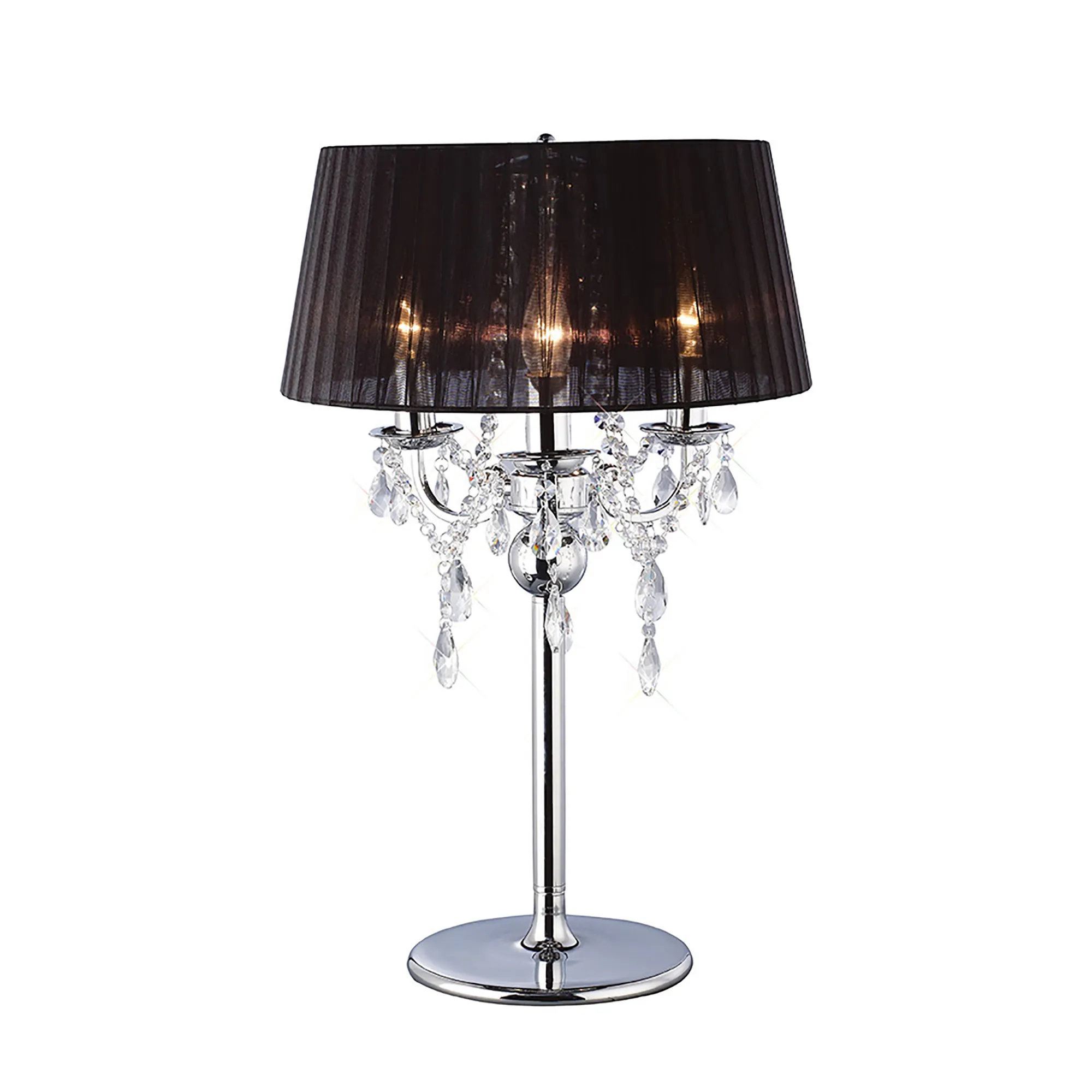 Olivia Polished Chrome-Black Crystal Table Lamps Diyas Shaded Table Lamps